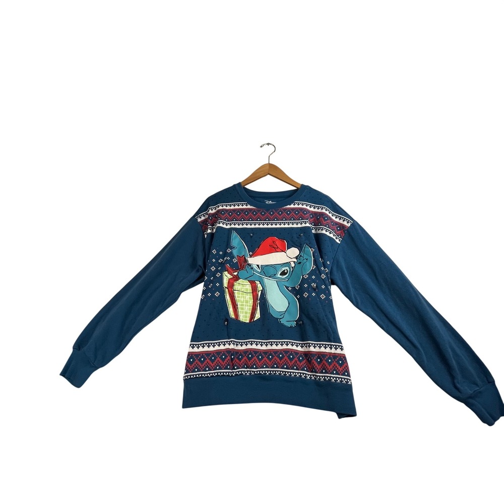 Disney Stitch Christmas Fair Isle Blue Sweatshirt Large